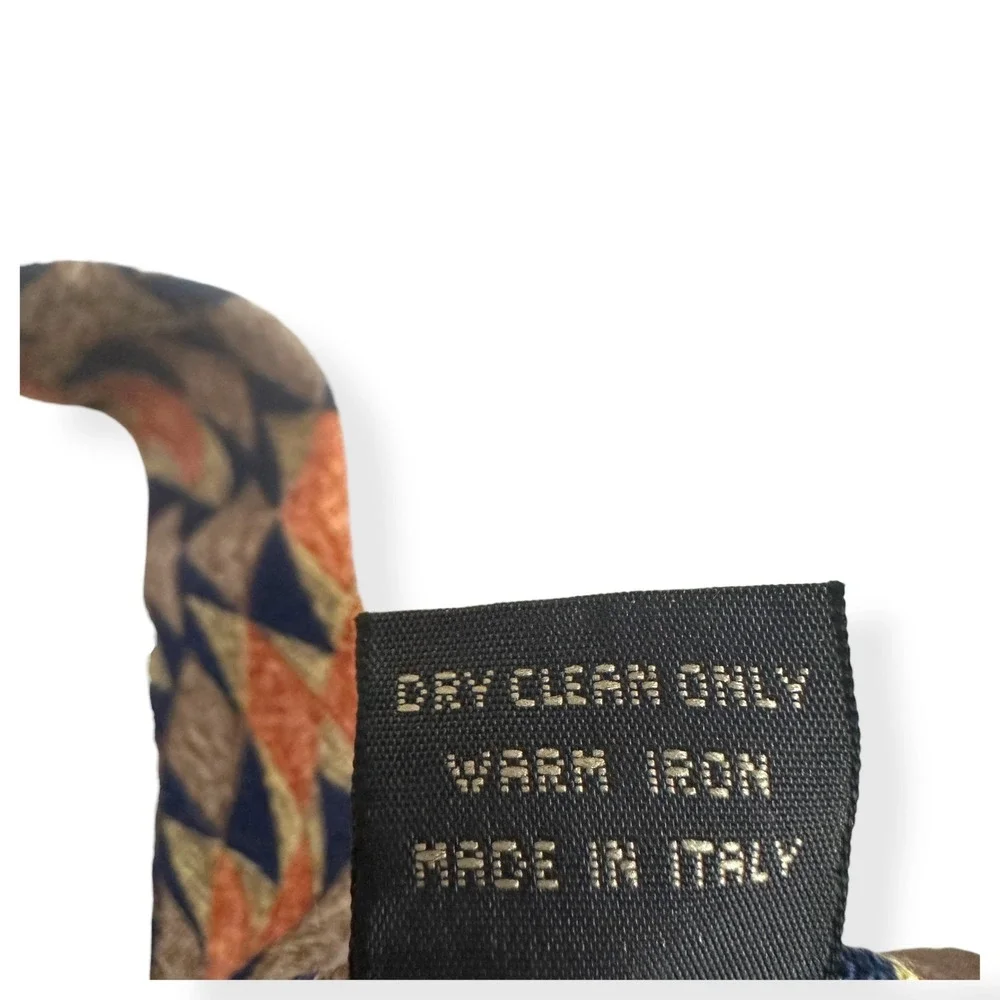 VTG Ermenegildo Zegna Silk Tie OS Orange Geometric Diamond‎ Harlequin Made Italy